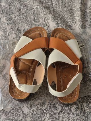 Sandalias mujer marrón-blanco, talla 39