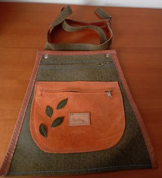 Bolso artesano cuero - verde oliva, naranja