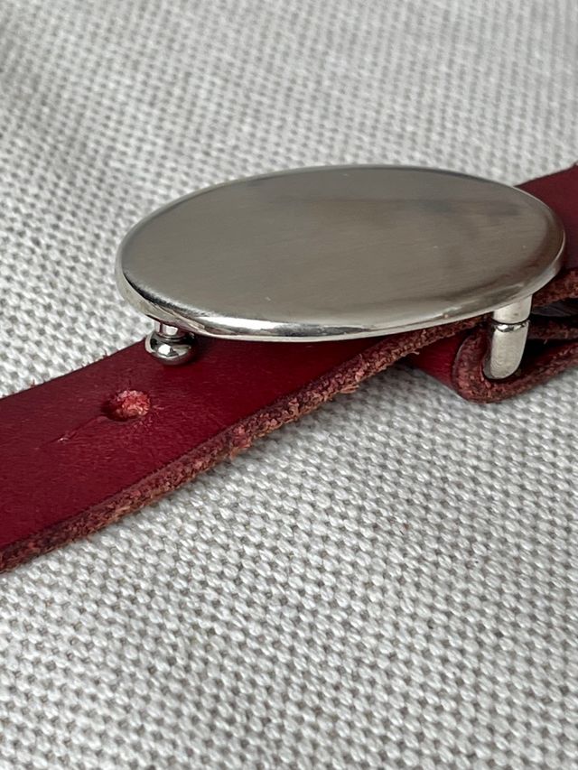 Cinturón cuero rojo oscuro - Hebilla plata mate