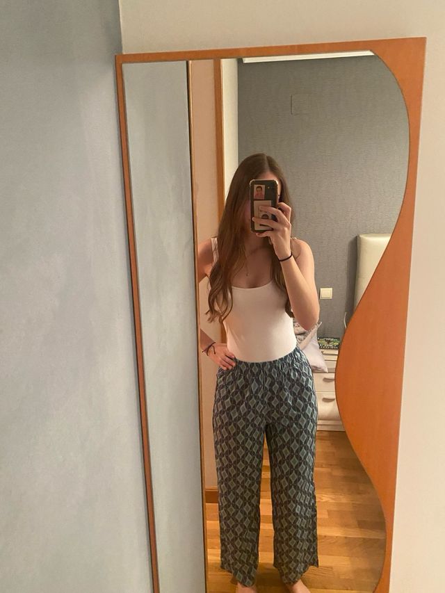 Pantalones estampados azul turquesa