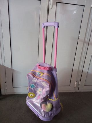 Mochila escolar con ruedas rosa y morada