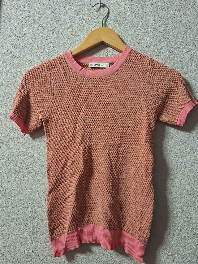 Camiseta Zara rosa y marrón - Talla S