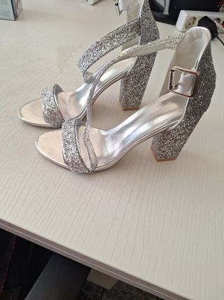 Zapatos Plata Brillantes - Tacones