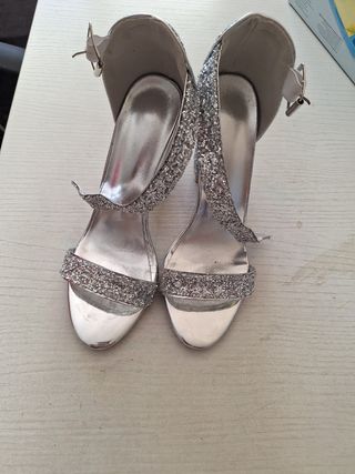 Zapatos Plata Brillantes - Tacones