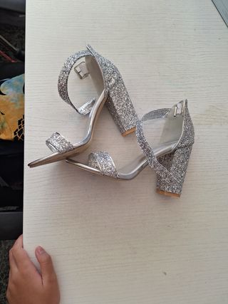 Zapatos Plata Brillantes - Tacones