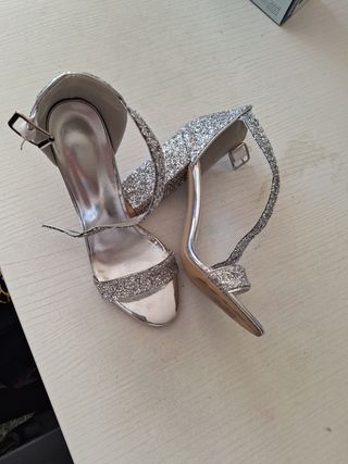 Zapatos Plata Brillantes - Tacones