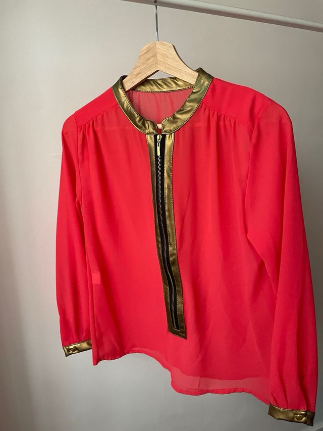 Blusa Lefties coral/fucsia y dorada - Talla M