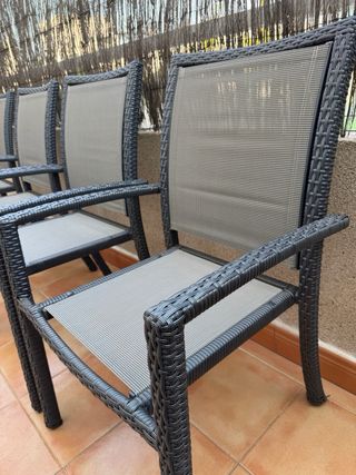 Conjunto 4 sillas ratán jardín - Negro/Gris