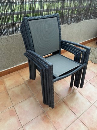 Conjunto 4 sillas ratán jardín - Negro/Gris