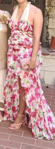 Vestito floreale rosso e bianco