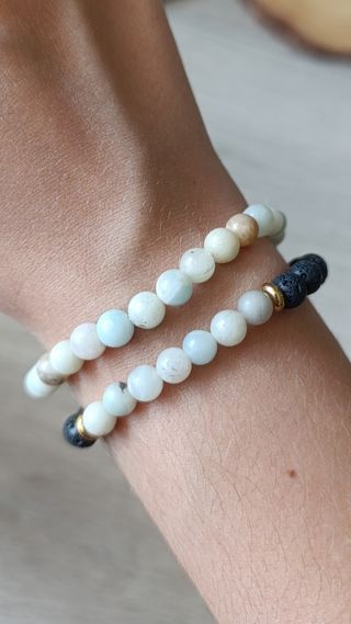 Conjunto pulseras amazonita y piedra volcánica 