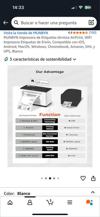 Impresora MUNBYN etiquetas térmicas
