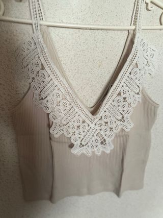 Top Zara beige - Tirantes encaje