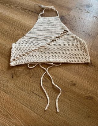 Top beige uncinetto traforato