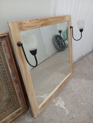 Espejo baño con luces - Madera