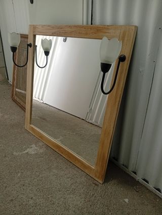 Espejo baño con luces - Madera