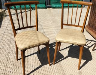 2 Sillas vintage madera-piel beige