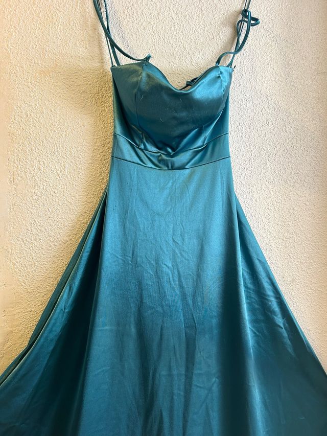 Vestido Satén Teal - Elegante
