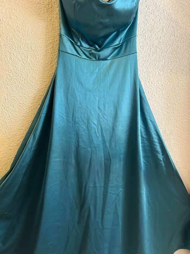 Vestido Satén Teal - Elegante