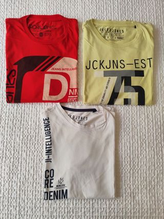 3 Camisetas Jack & Jones: Roja, Blanca y Amarilla