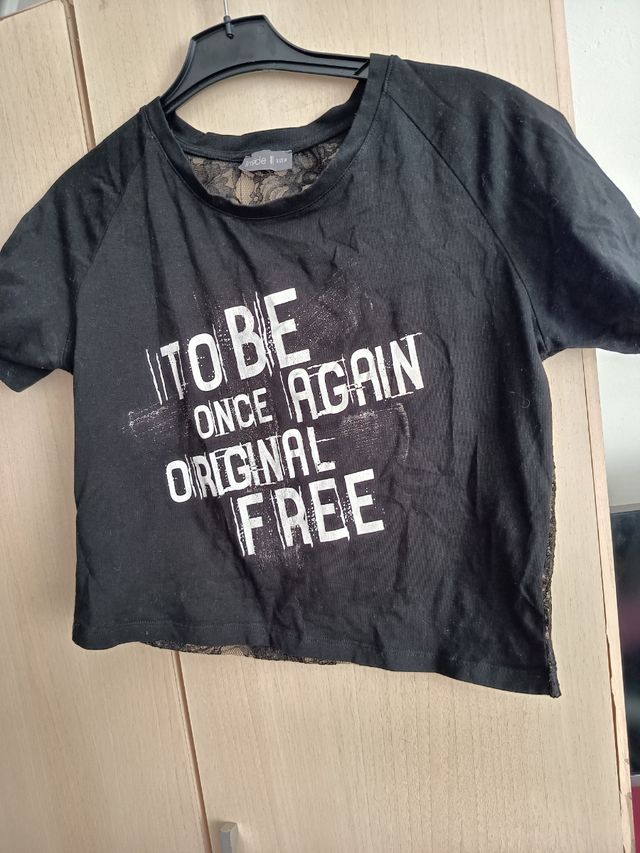 Camiseta negra encaje - Talla S