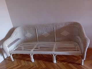 Sofá mimbre 3 plazas - Blanco