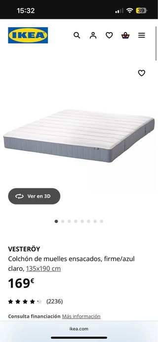 Colchón IKEA Vesteröy 135x190