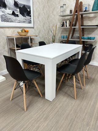 MESA CAMBRIAN Y BLANCA CON 6 SILLAS NORDICAS