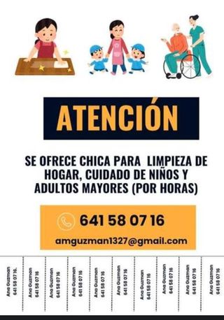 limpieza, cuidado de adulto mayor o niños