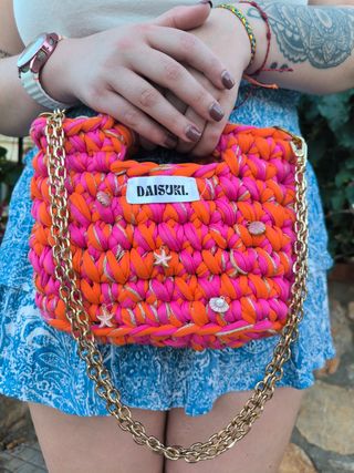 Bolso crochet DAISUKI naranja-rosa