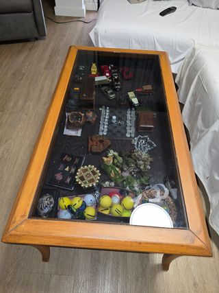 Mesa centro cristal madera