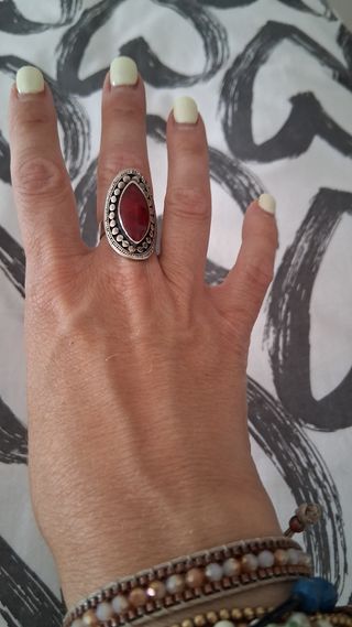 Anillo plata y rojo ajustable