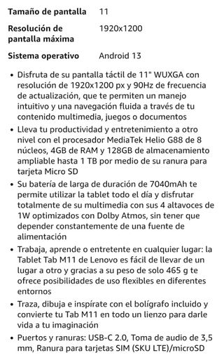 Lenovo Tab M11 Gris - 4GB RAM + Stylus