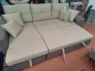 Sofá cama chaise longue beige y gris