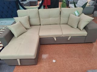 Sofá cama chaise longue beige-gris