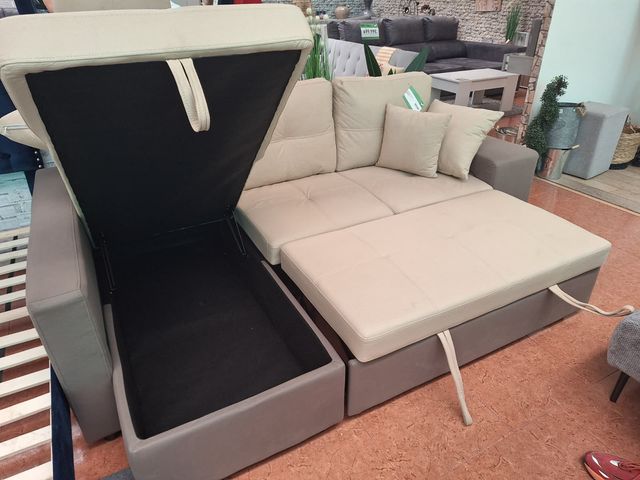 Sofá cama chaise longue beige-gris