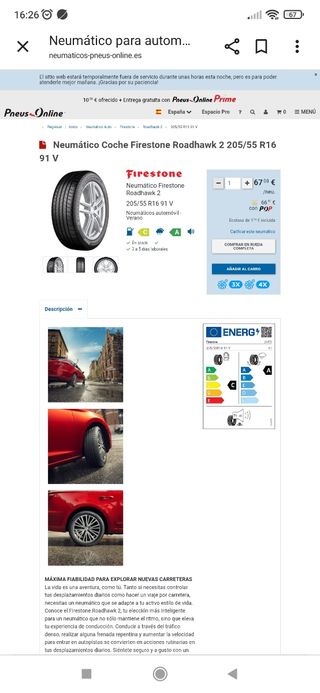 Neumáticos Firestone Roadhawk 205/55/16 91V