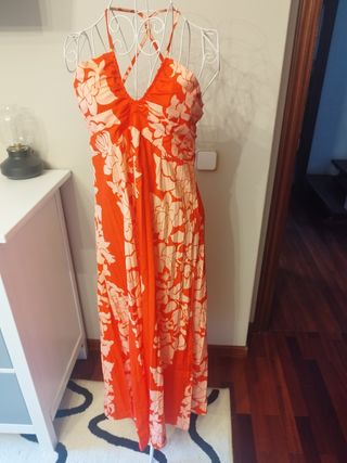 Vestido largo rojo y rosa - Talla S