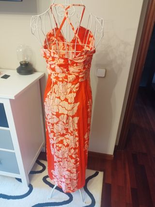 Vestido largo rojo y rosa - Talla S
