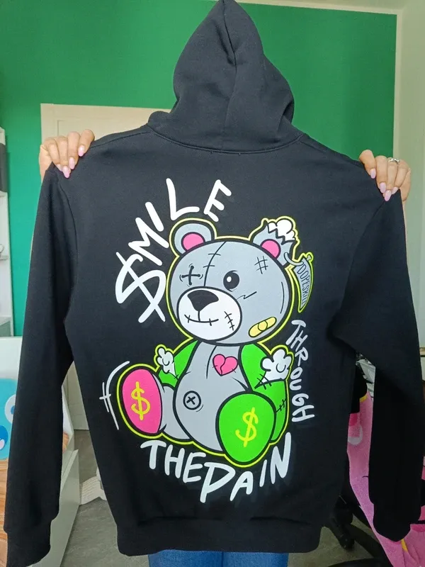 Felpa con stampa orsetto - nera