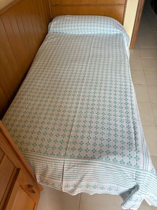 Colcha cama individual - Verde y blanco