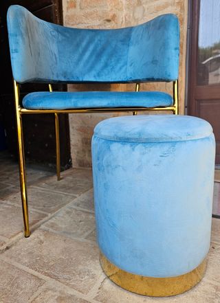 Poltroncina velluto blu e oro