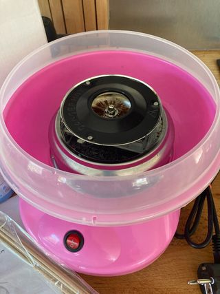 Máquina Algodón Azúcar Rosa y bote de azúcar azul