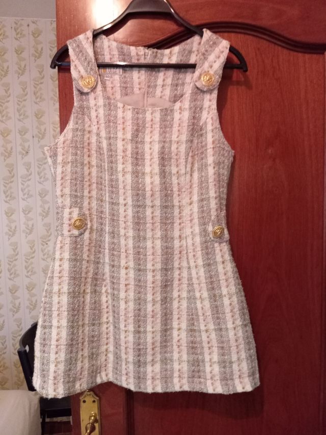 Conjunto tweed beige y blanco