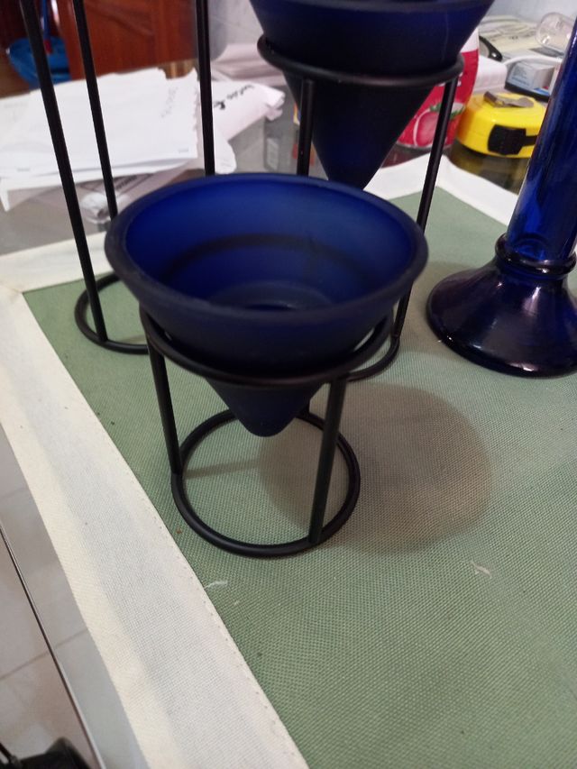 3 centros mesa azules