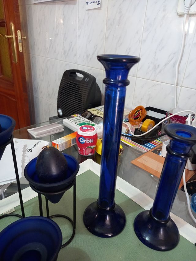 3 centros mesa azules