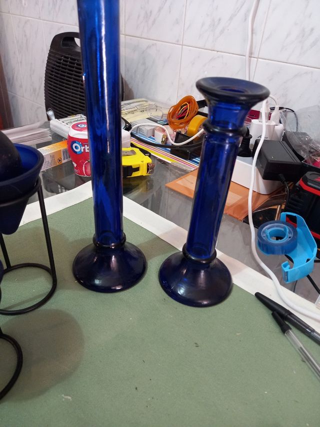 3 centros mesa azules