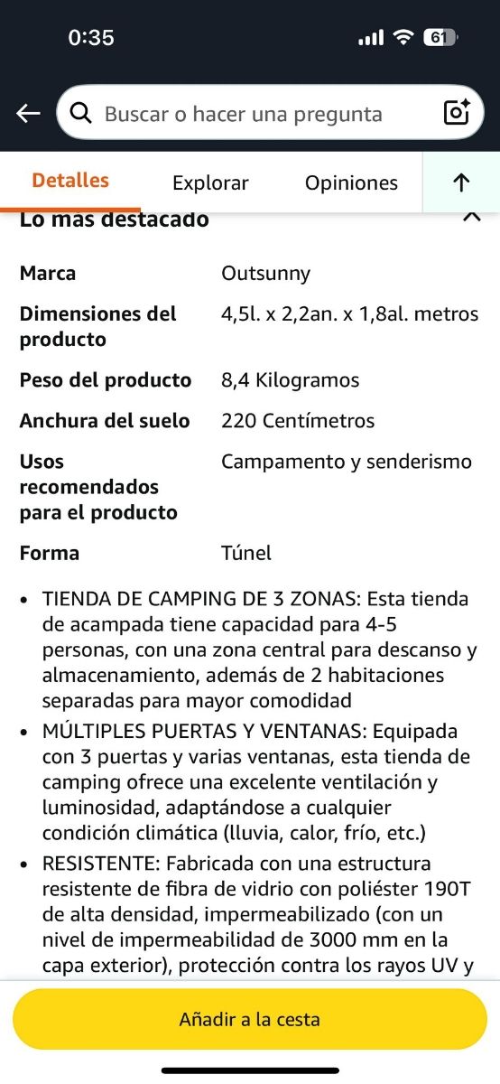 Tienda Outsunny 6 pers. Azul-Blanco con caja .