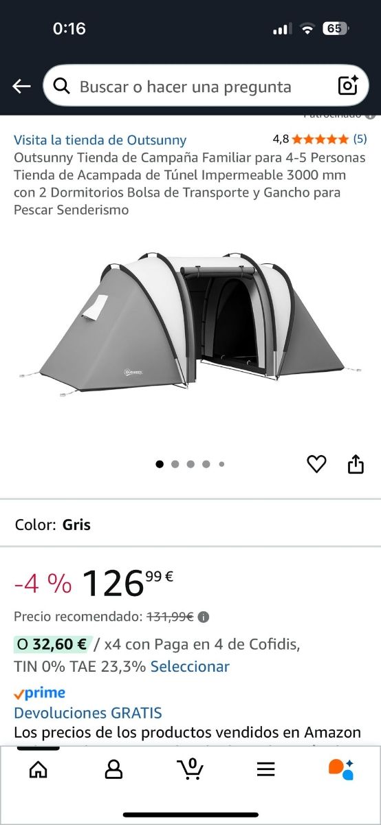 Tienda Outsunny 6 pers. Azul-Blanco con caja .