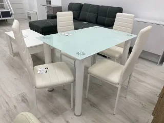 Mesa cristal 4 sillas - Comedor Blanco 